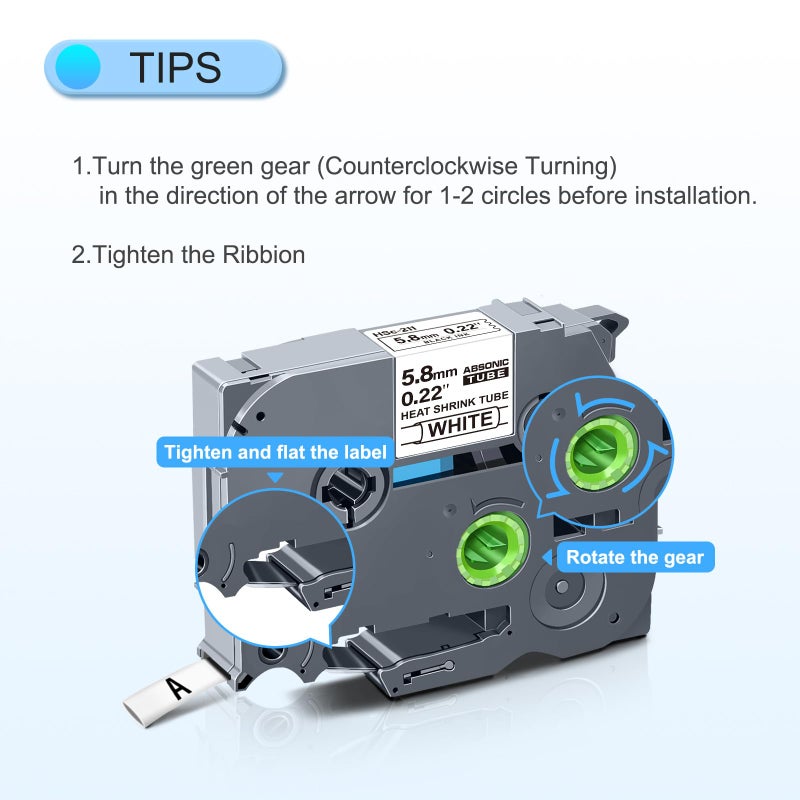Absonic 3-Pack Hse211 5.8mm Black on White Label Tape Compatible for Brother Hse-211 Hs-211 Hs211 P Touch Heat Shrink Tubing Tape Hse Label 1/4 inch for PT-D220 PT-D210 PT-E500 PT-E300 PT-E550W - Image 3